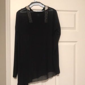 Black sheer & shell with faux rhinestones